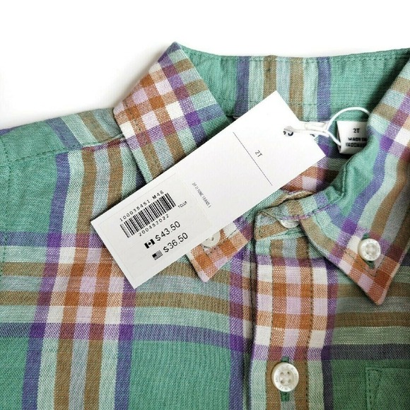 Janie & Jack Linen Plaid Button Up 2T Pastel Spring Colors - Picture 3 of 5